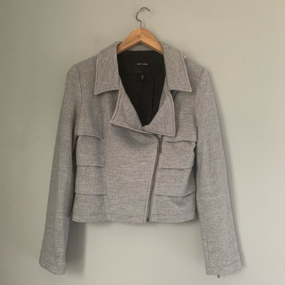 Mac & Jac Zip-Up Wool Blend Modern Moto Jacket with Fold over Collar